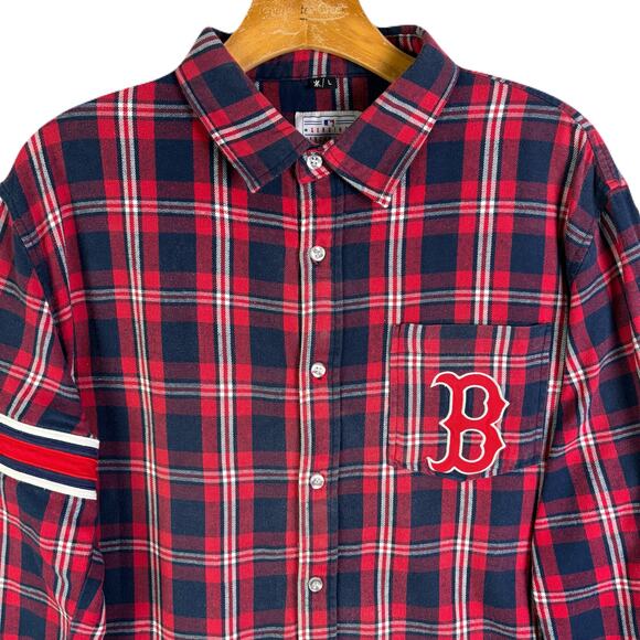 GENUINE MERCHANDISE Boston Red Sox Long Sleeve Button Front Red Flannel Shirt - Picture 2 of 11